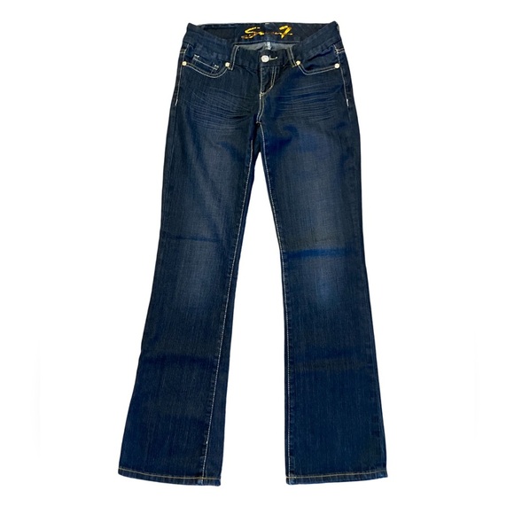 Seven 7 Bootcut Jeans Women’s 28 Dark Wash Denim Distressed Cowgirl Mid-rise - Picture 1 of 16